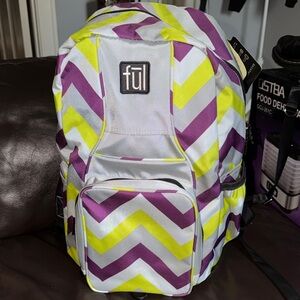 NWT Full unisex style Tilt Chevron Backpack in Purple, Yellow, White